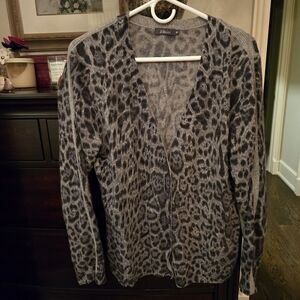 Pure AMICI, Cashmere animal print V-neck Cardigan, Sz Xl, Gray